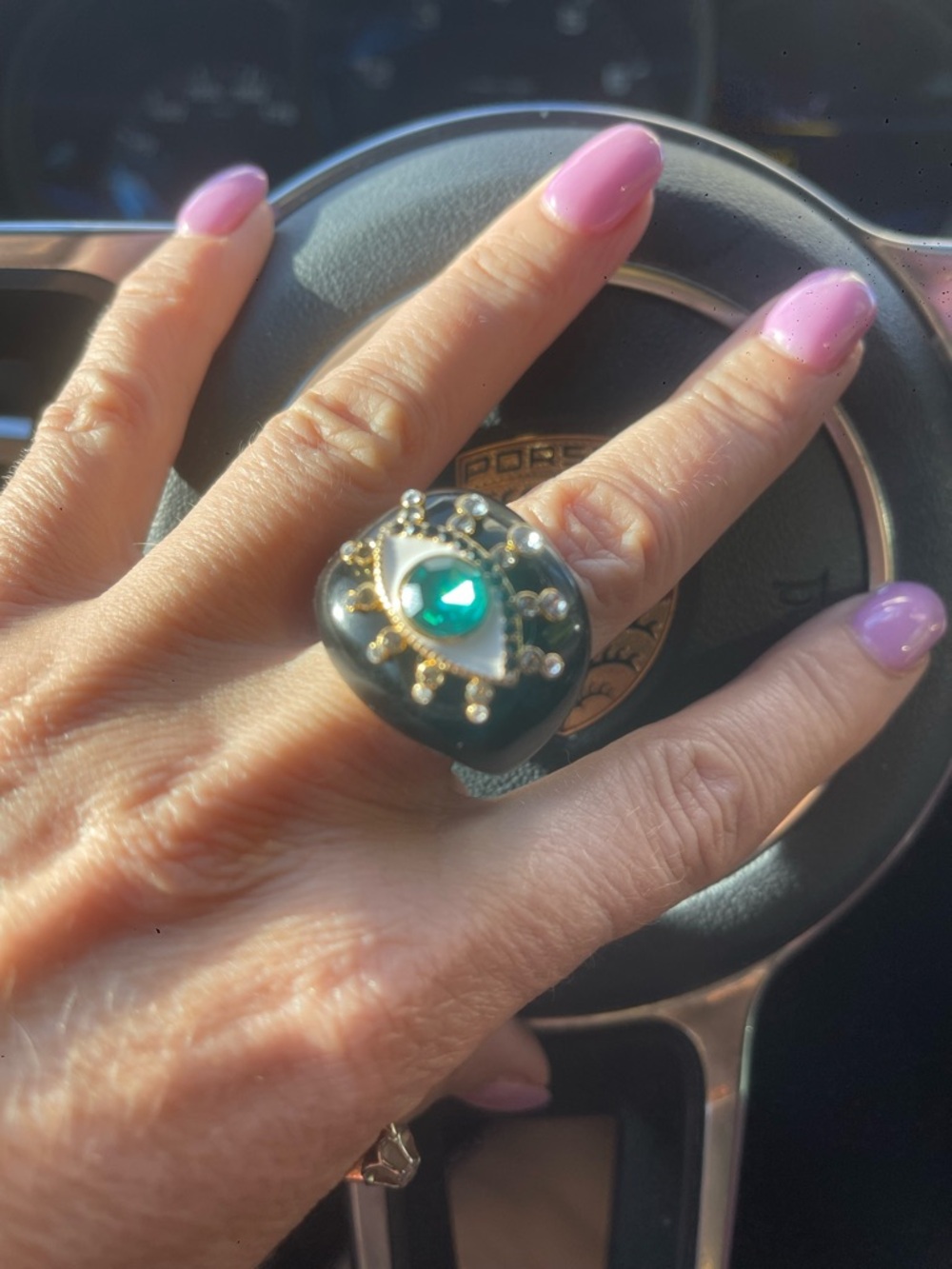 Kurt Geiger Evil Eye Ring Black Enamel Crystal Statement Ring NWT Kurt Geiger